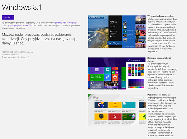 Aktualizacja do Windows 8.1 waży 3,6 GB