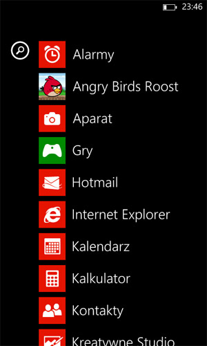 Windows Phone 8 lista aplikacji