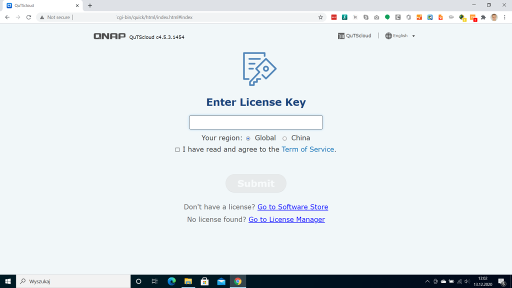 enter licence key