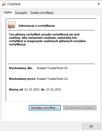 TLS certyfikat Rosja CA
