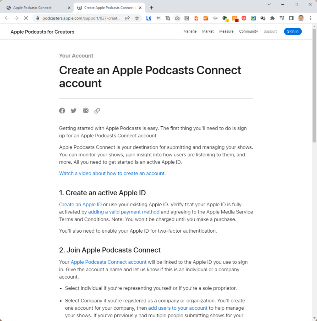 create apple podcasts account